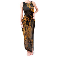 Hawaii King Kamehameha Day Tank Maxi Dress Polynesian Pattern Mix Hibiscus Gold