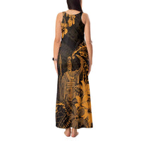 Hawaii King Kamehameha Day Tank Maxi Dress Polynesian Pattern Mix Hibiscus Gold