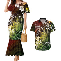 Hawaii King Kamehameha Day Couples Matching Mermaid Dress and Hawaiian Shirt Polynesian Pattern Mix Hibiscus Reggae