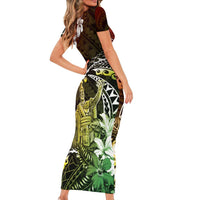 Hawaii King Kamehameha Day Family Matching Short Sleeve Bodycon Dress and Hawaiian Shirt Polynesian Pattern Mix Hibiscus Reggae