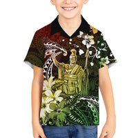 Hawaii King Kamehameha Day Kid Hawaiian Shirt Polynesian Pattern Mix Hibiscus Reggae