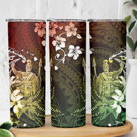 Hawaii King Kamehameha Day Skinny Tumbler Polynesian Pattern Mix Hibiscus Reggae