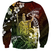 Hawaii King Kamehameha Day Sweatshirt Polynesian Pattern Mix Hibiscus Reggae
