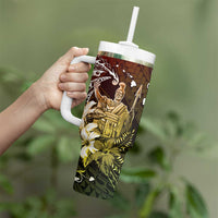 Hawaii King Kamehameha Day Tumbler With Handle Polynesian Pattern Mix Hibiscus Reggae