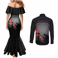 Cook Islands ANZAC Day Couples Matching Mermaid Dress and Long Sleeve Button Shirt Soldier Silhouette Remembrance