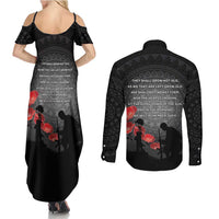 Cook Islands ANZAC Day Couples Matching Summer Maxi Dress and Long Sleeve Button Shirt Soldier Silhouette Remembrance