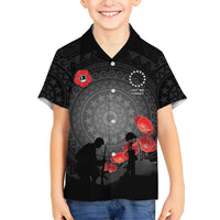Cook Islands ANZAC Day Family Matching Off Shoulder Short Dress and Hawaiian Shirt Soldier Silhouette Remembrance