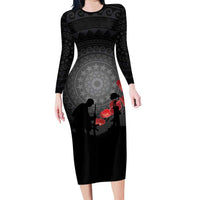 Cook Islands ANZAC Day Long Sleeve Bodycon Dress Soldier Silhouette Remembrance