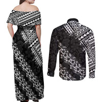 Hawaii Papakolea Born And Raised Couples Matching Off Shoulder Maxi Dress and Long Sleeve Button Shirt Hawaiian Tribal Pattern LT05 - Polynesian Pride