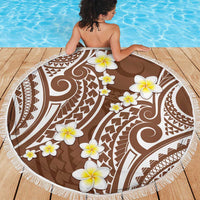 Plumeria With Brown Polynesian Tattoo Pattern Beach Blanket
