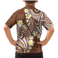 Plumeria With Brown Polynesian Tattoo Pattern Family Matching Mermaid Dress and Hawaiian Shirt