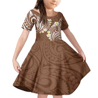Plumeria With Brown Polynesian Tattoo Pattern Family Matching Mermaid Dress and Hawaiian Shirt