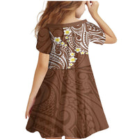 Plumeria With Brown Polynesian Tattoo Pattern Family Matching Mermaid Dress and Hawaiian Shirt