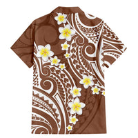 Plumeria With Brown Polynesian Tattoo Pattern Family Matching Mermaid Dress and Hawaiian Shirt