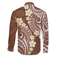 Plumeria With Brown Polynesian Tattoo Pattern Family Matching Summer Maxi Dress and Hawaiian Shirt