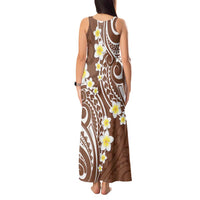 Plumeria With Brown Polynesian Tattoo Pattern Tank Maxi Dress