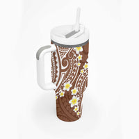Plumeria With Brown Polynesian Tattoo Pattern Tumbler With Handle