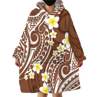 Plumeria With Brown Polynesian Tattoo Pattern Wearable Blanket Hoodie