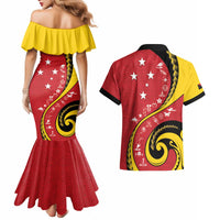 Papua New Guinea Independence Couples Matching Mermaid Dress and Hawaiian Shirt Special Style Red Version LT05 - Polynesian Pride