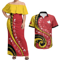 Papua New Guinea Independence Couples Matching Off Shoulder Maxi Dress and Hawaiian Shirt Special Style Red Version LT05 Red - Polynesian Pride