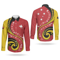 Papua New Guinea Independence Couples Matching Short Sleeve Bodycon Dress and Long Sleeve Button Shirt Special Style Red Version LT05 - Polynesian Pride