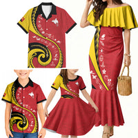 Papua New Guinea Independence Family Matching Mermaid Dress and Hawaiian Shirt Special Style Red Version LT05 - Polynesian Pride