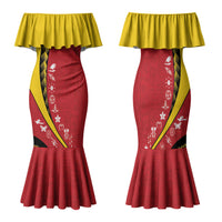 Papua New Guinea Independence Family Matching Mermaid Dress and Hawaiian Shirt Special Style Red Version LT05 Mom's Dress Red - Polynesian Pride