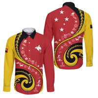 Papua New Guinea Independence Family Matching Mermaid Dress and Hawaiian Shirt Special Style Red Version LT05 Dad's Shirt - Long Sleeve Red - Polynesian Pride