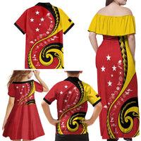 Papua New Guinea Independence Family Matching Off Shoulder Maxi Dress and Hawaiian Shirt Special Style Red Version LT05 Mom's Dress Red - Polynesian Pride