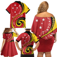 Papua New Guinea Independence Family Matching Off Shoulder Short Dress and Hawaiian Shirt Special Style Red Version LT05 Mom's Dress Red - Polynesian Pride