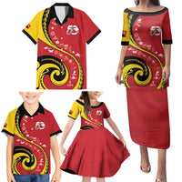 Papua New Guinea 50th Independence Anniversary Family Matching Puletasi and Hawaiian Shirt Special Style Red Version - Polynesian Pride