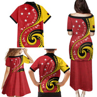 Papua New Guinea 50th Independence Anniversary Family Matching Puletasi and Hawaiian Shirt Special Style Red Version - Polynesian Pride