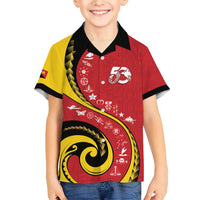 Papua New Guinea 50th Independence Anniversary Family Matching Short Sleeve Bodycon Dress and Hawaiian Shirt Special Style Red Version - Polynesian Pride