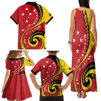 Papua New Guinea 50th Independence Anniversary Family Matching Tank Maxi Dress and Hawaiian Shirt Special Style Red Version - Polynesian Pride