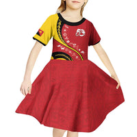 Papua New Guinea Independence Kid Short Sleeve Dress Special Style Red Version LT05 - Polynesian Pride