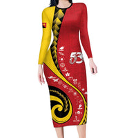 Papua New Guinea Independence Long Sleeve Bodycon Dress Special Style Red Version LT05 Long Dress Red - Polynesian Pride