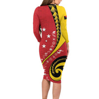 Papua New Guinea Independence Long Sleeve Bodycon Dress Special Style Red Version LT05 - Polynesian Pride