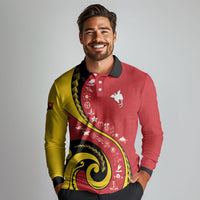 Papua New Guinea Independence Long Sleeve Polo Shirt Special Style Red Version LT05 - Polynesian Pride