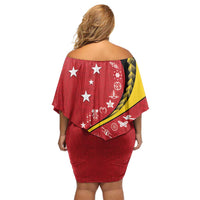 Papua New Guinea Independence Off Shoulder Short Dress Special Style Red Version LT05 - Polynesian Pride
