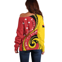 Papua New Guinea Independence Off Shoulder Sweater Special Style Red Version LT05 - Polynesian Pride