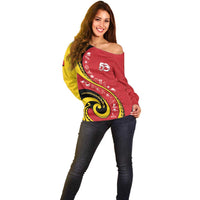 Papua New Guinea 50th Independence Anniversary Off Shoulder Sweater Special Style Red Version - Polynesian Pride
