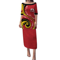 Papua New Guinea Independence Puletasi Special Style Red Version LT05 Long Dress Red - Polynesian Pride
