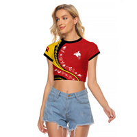 Papua New Guinea Independence Raglan Cropped T Shirt Special Style Red Version LT05 Female Red - Polynesian Pride