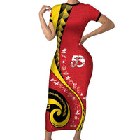 Papua New Guinea Independence Short Sleeve Bodycon Dress Special Style Red Version LT05 Long Dress Red - Polynesian Pride