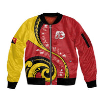 Papua New Guinea 50th Independence Anniversary Sleeve Zip Bomber Jacket Special Style Red Version - Polynesian Pride