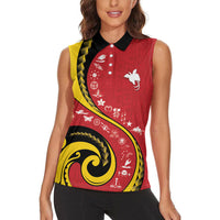 Papua New Guinea Independence Women Sleeveless Polo Shirt Special Style Red Version LT05 - Polynesian Pride