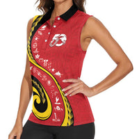 Papua New Guinea 50th Independence Anniversary Women Sleeveless Polo Shirt Special Style Red Version - Polynesian Pride