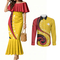 Papua New Guinea Independence Couples Matching Mermaid Dress and Long Sleeve Button Shirt Special Style Yellow Version LT05 Yellow - Polynesian Pride