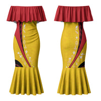 Papua New Guinea Independence Couples Matching Mermaid Dress and Long Sleeve Button Shirt Special Style Yellow Version LT05 - Polynesian Pride