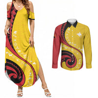 Papua New Guinea Independence Couples Matching Summer Maxi Dress and Long Sleeve Button Shirt Special Style Yellow Version LT05 Yellow - Polynesian Pride